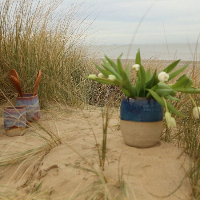 Keramische handgemaakte vaas en lepelpot, Beach
