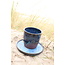 artisann With the turntable handmade cup of Belgien red clay with a beautiful floating blue high firing glaze.