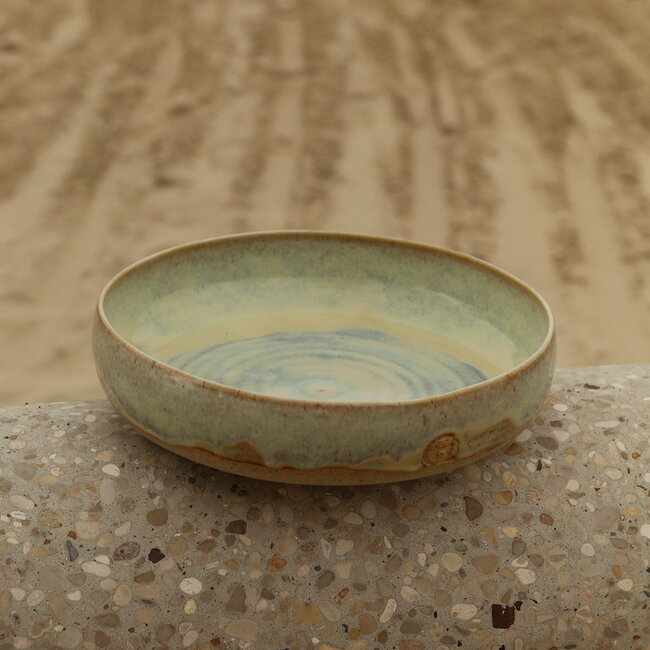 Unique, exclusive handmade large bowl with handmade turntable "Mustard"