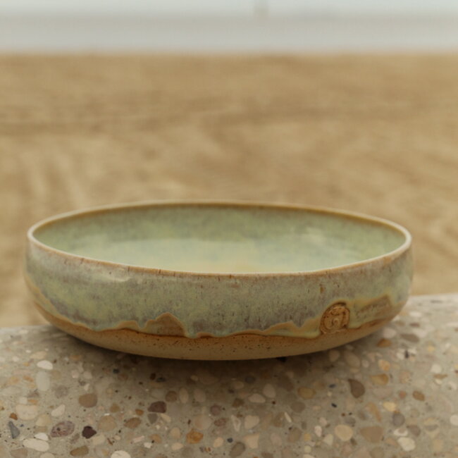 Unique, exclusive handmade large bowl with handmade turntable "Mustard"