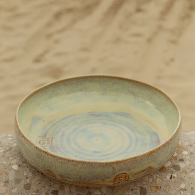 Unique, exclusive handmade large bowl with handmade turntable "Mustard"