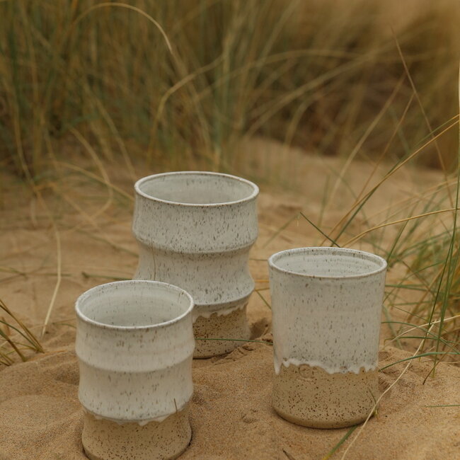 Ceramic handmade white vase, White Spots