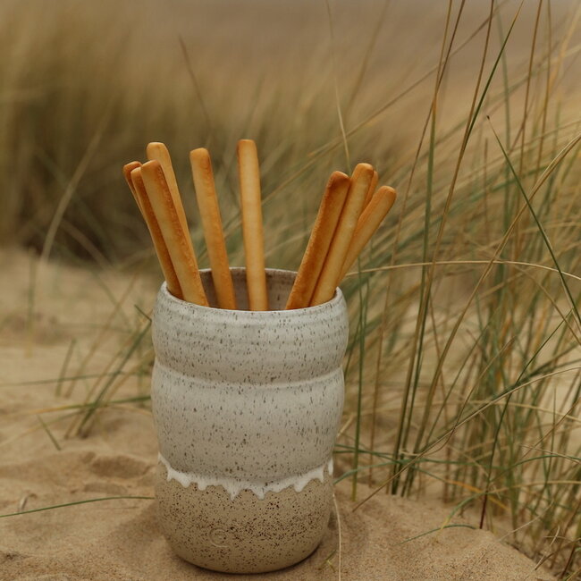 Ceramic handmade white vase, White Spots