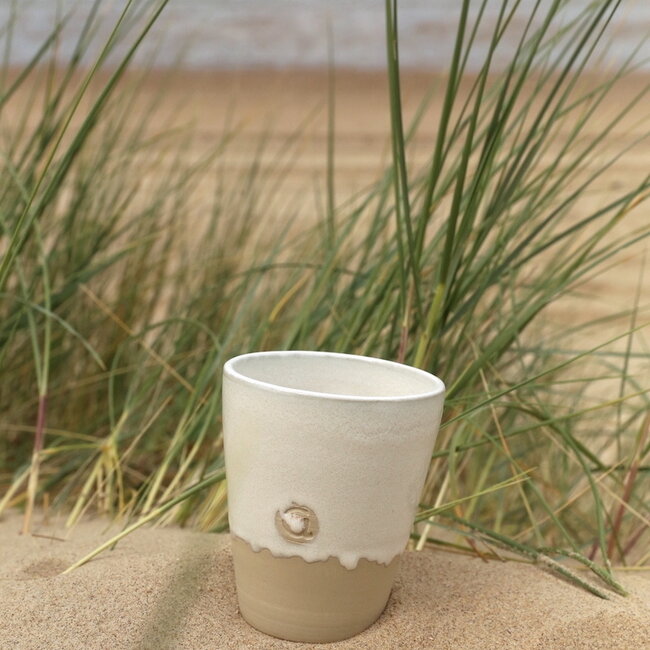 Contemporary, handmade ceramic thea or water cup from the tableware and collection “White Dunes"