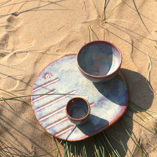 Keramisch handgemaakt rond bord Linea, Sunrise