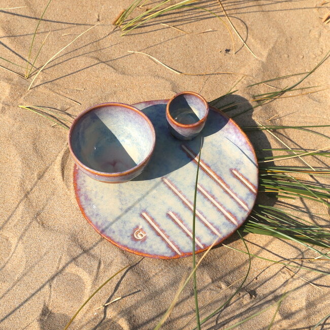 Keramisch handgemaakt rond bord Linea, Sunrise