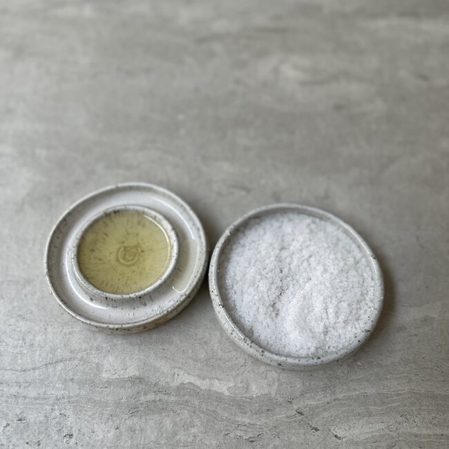 Handmade small ceramic oil dish, White Spots