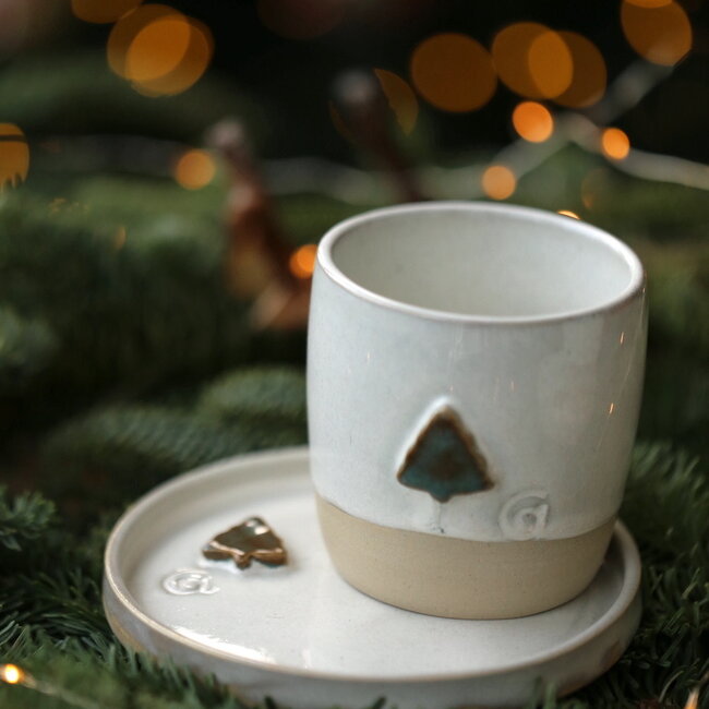 Handmade ceramic plate, White Tree