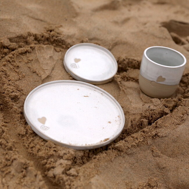 Handmade ceramic plate, White Love