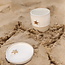 White handmade ceramic plate from the tableware and collection “White Star" with a musterd-colored star