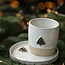 Tasse en céramique blanc fait main du service « White Tree » avec une étoile couleur menthe
