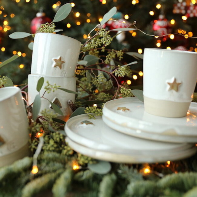 Ceramic handmade coffee cup, White Star