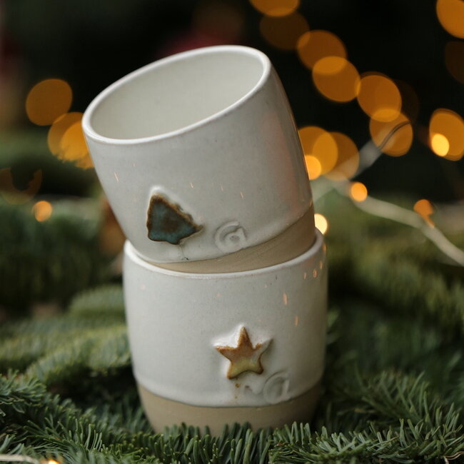 Ceramic handmade coffee cup, White Star