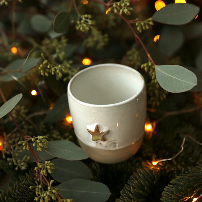 Ceramic handmade coffee cup, White Star