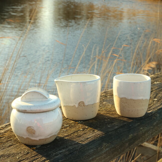 Sugar bowl "White Dunes" handmade in natural clay with a uniquely designed Artisann