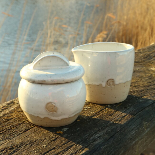 Ceramic handmade sugar bowl, White Spots