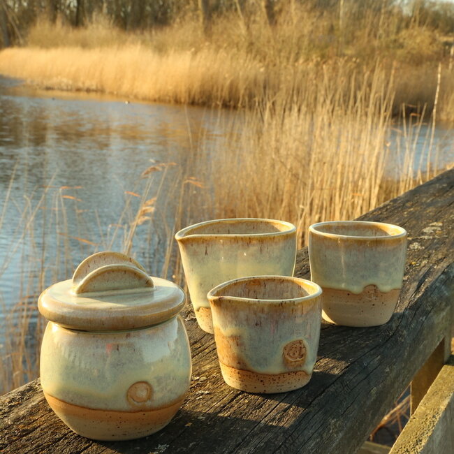 Sugar bowl "Mustard" handmade in spots clay with a uniquely designed Artisann