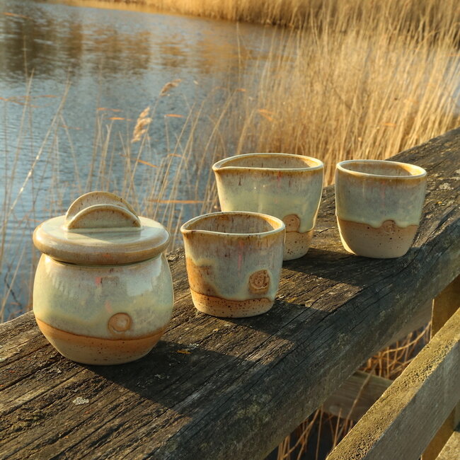 Sugar bowl "Mustard" handmade in spots clay with a uniquely designed Artisann