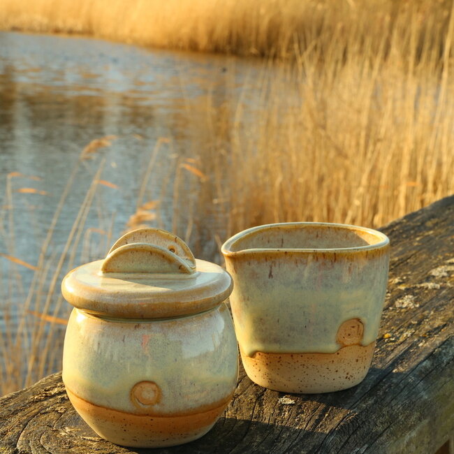 Ceramic handmade sugar bowl, Mosterd