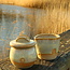 Sugar bowl "Mustard" handmade in spots clay with a uniquely designed Artisann