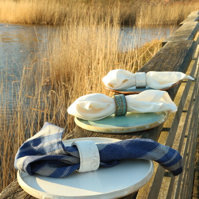 Handmade ceramic napkin ring, White