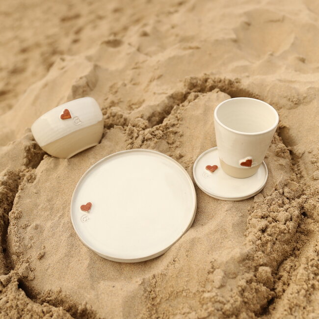 Ceramic handmade tea cup, White Heart