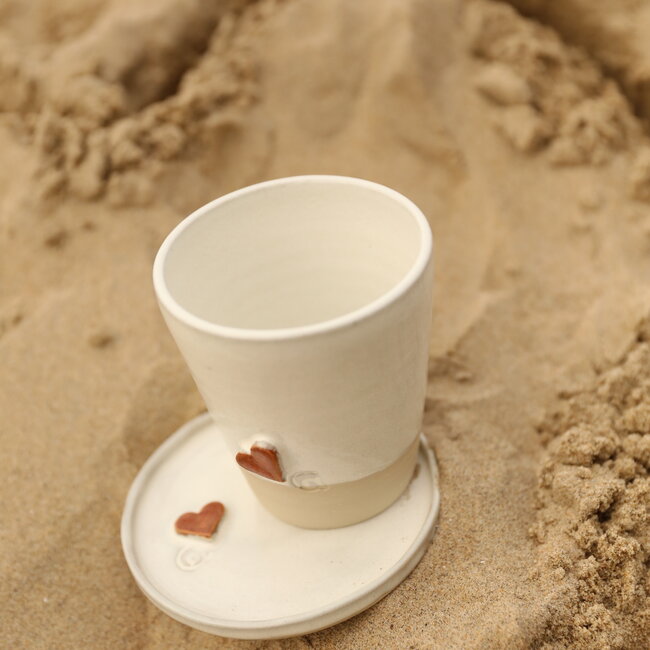 Ceramic handmade tea cup, White Heart