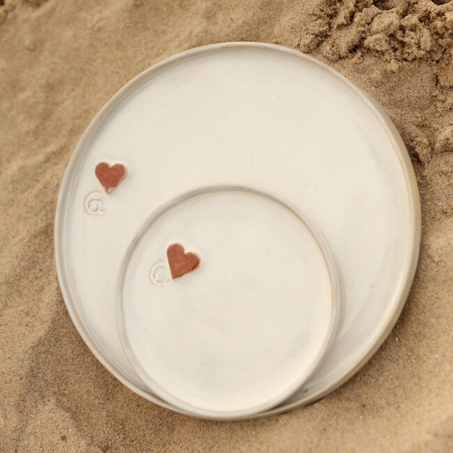 Handmade ceramic plate, White Heart