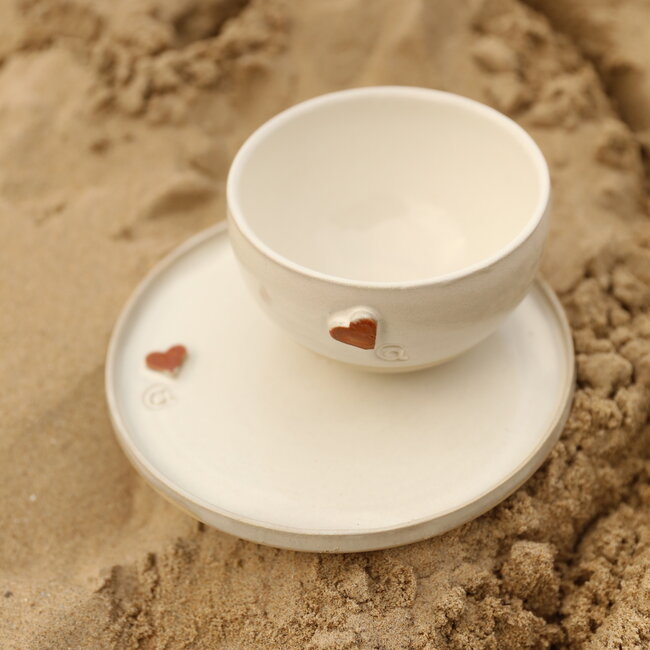 Handmade ceramic bowl, White Heart