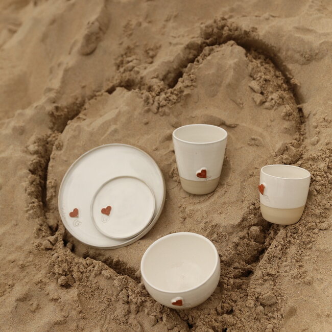 Achetez un ensemble petit-déjeuner blanc en céramique fait main avec une coeur spéciale "White Heart"