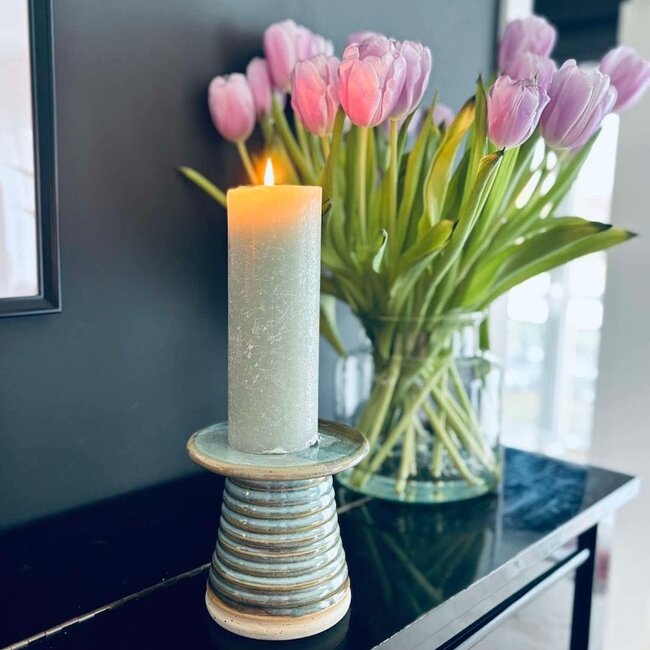 Handmade ceramic candle holder, Mint