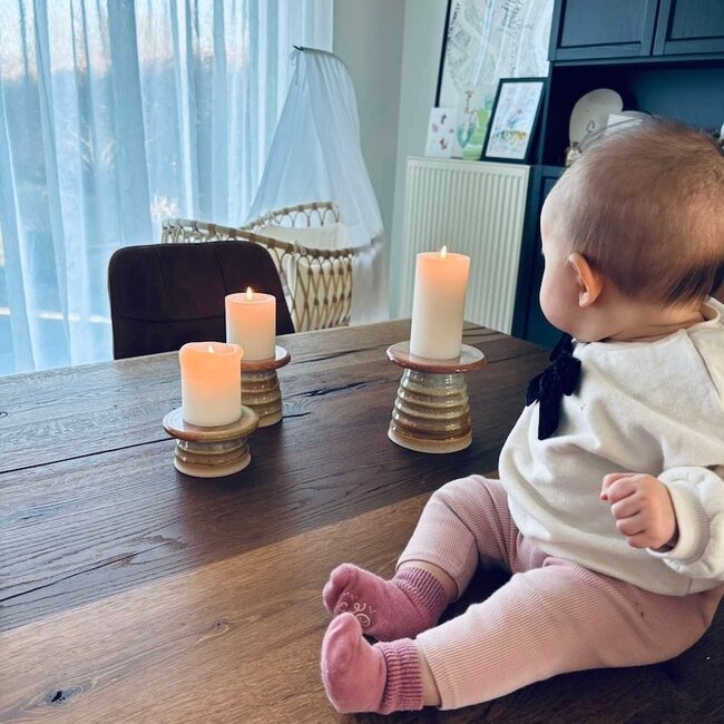 Handmade ceramic candle holder, Mint