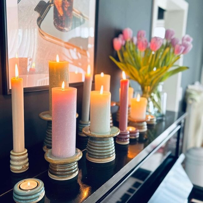 Handmade ceramic candle holder, Mustard