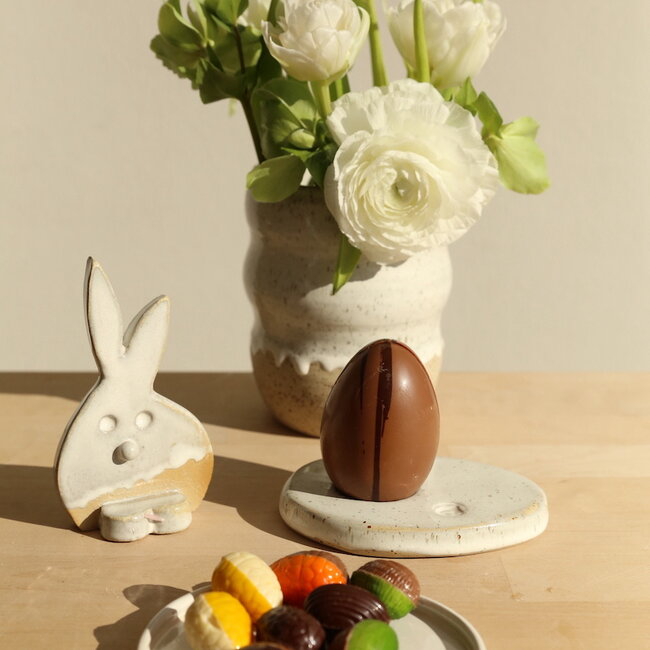 Ceramic handmade Easter bunny, White