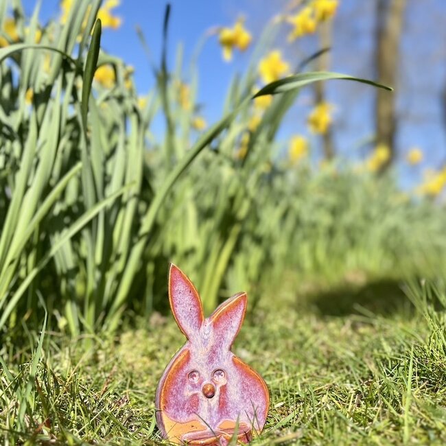 The unique Easter bunny is handmade and finished with our Sunrise glaze