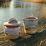 Sugar bowl "Sunrise"handmade in spots clay with a uniquely designed Artisann