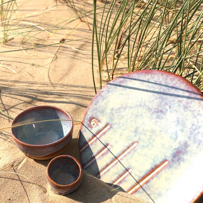Tapa set composed of one pot, one bowl and one plate for sushi and tapas Linea