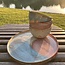 With the turntable handmade plate with speckled Pyerite clay in 3 Colors  high firing glaze.