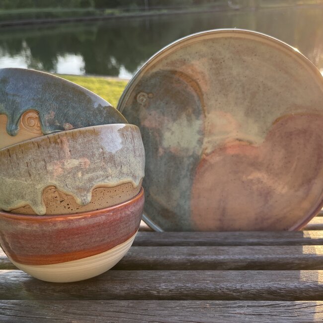 Keramisch handgemaakt bord, Tricolor Sunrise