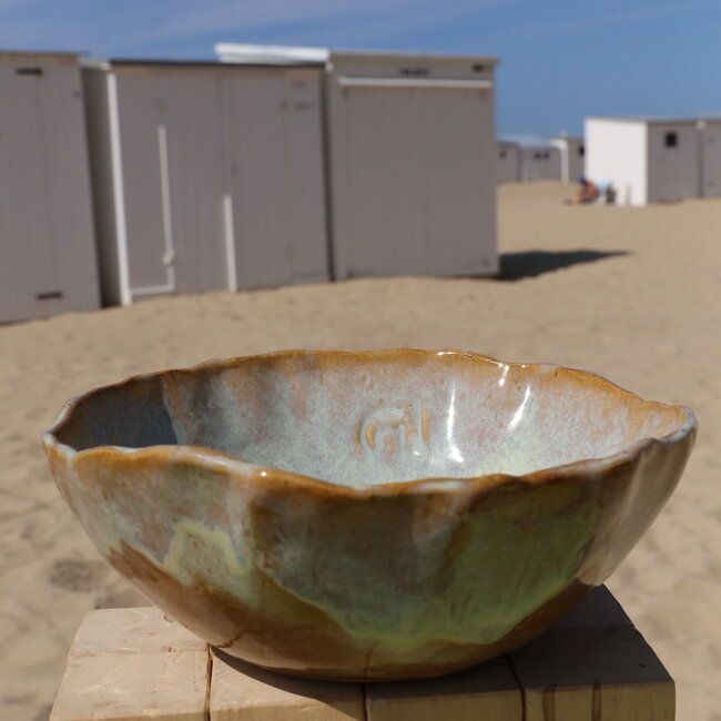 Unieke, exclusieve handgemaakte grote Mosterd salade, fruitschaal voor uw tafel, keukeneiland.