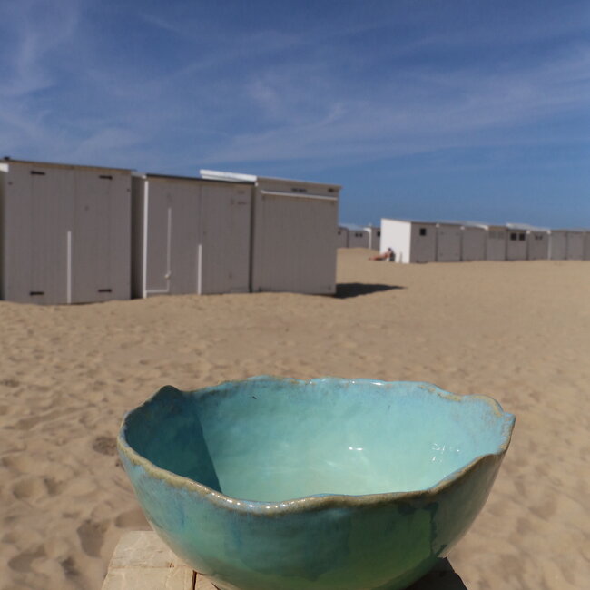 Unieke, exclusieve handgemaakte grote Lagune salade, fruitschaal voor uw tafel, keukeneiland