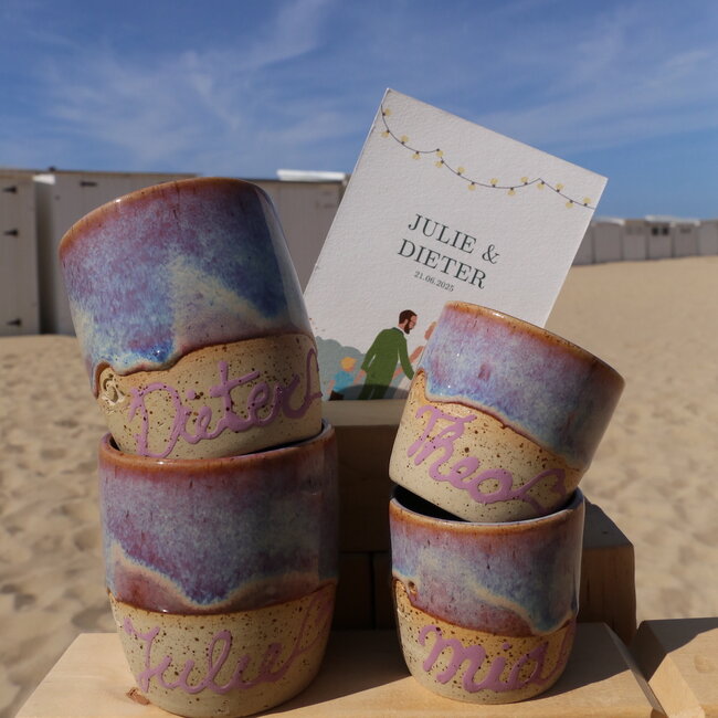 Personalize a ceramic coffee mug with a handwritten name