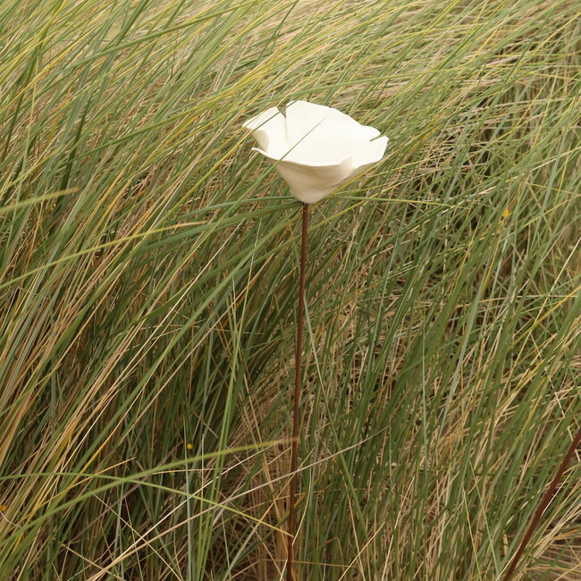 Handmade unique porcelain poppy, white glazed