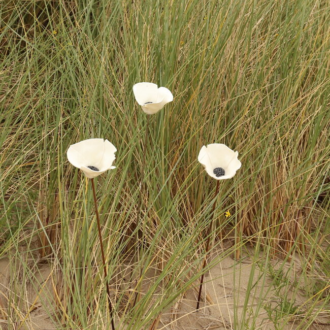 Handmade unique porcelain poppy, white glazed