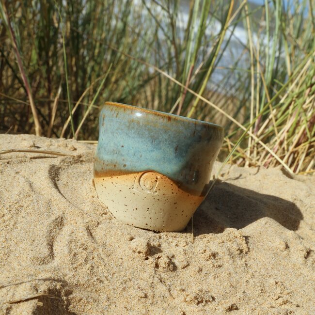 Wavy, handmade ceramic cup “Léonore” for our coffee set "Mint"