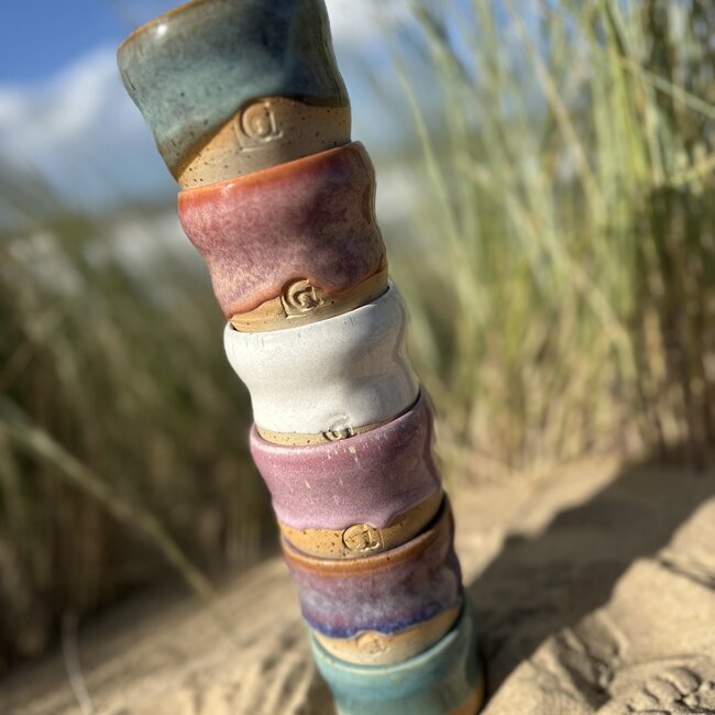 Wavy, handmade ceramic cup “Léonore” for our coffee set "Sungreen"