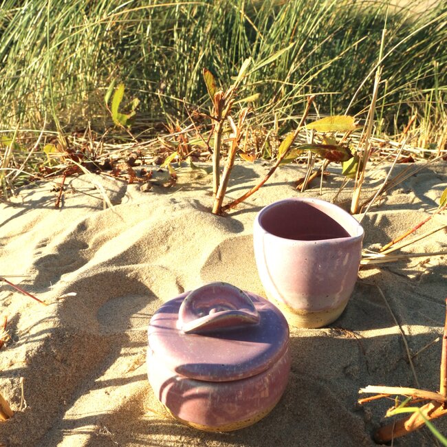 Sugar bowl "Rose" handmade in spots clay with a uniquely designed Artisann