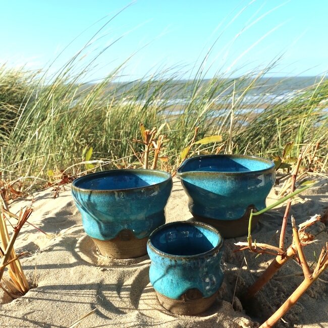 Ceramic handmade bowl matcha with spout, Italian Turquoise