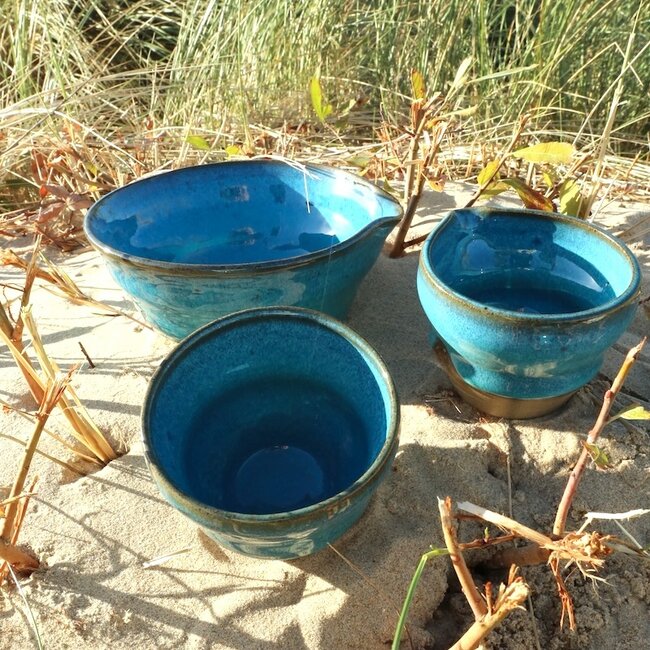 Ceramic handmade bowl matcha with spout, Italian Turquoise