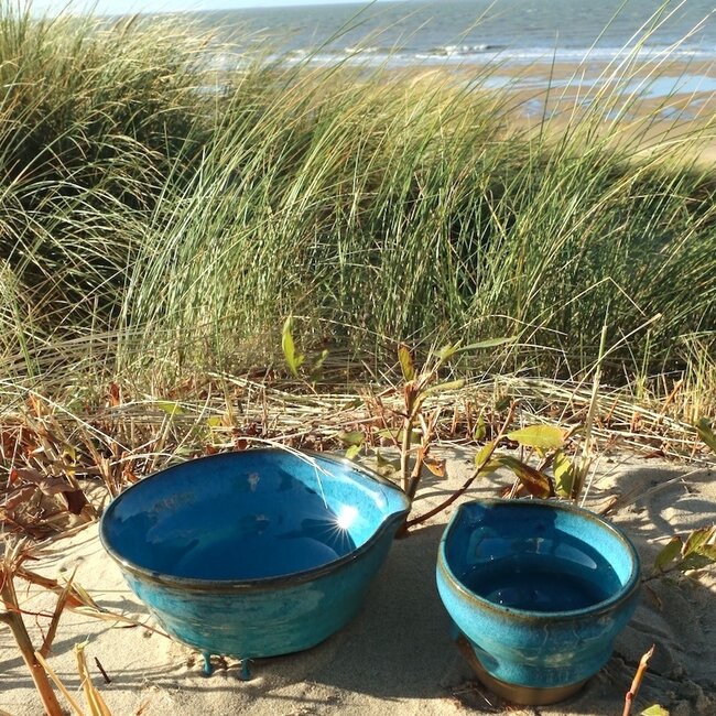 Ceramic handmade bowl matcha with spout, Italian Turquoise